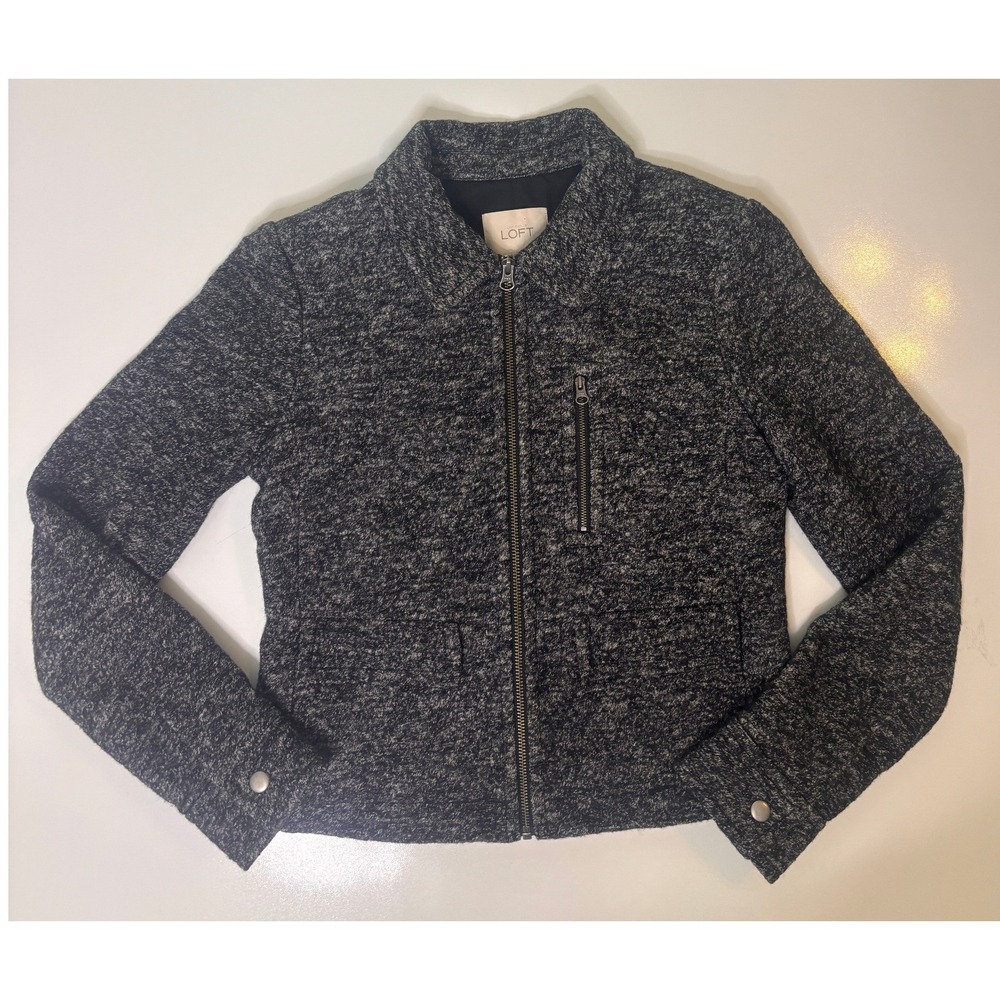 Ann Taylor LOFT Womens XS Wool Blend Marled Gray Zip Front Jacket Coat